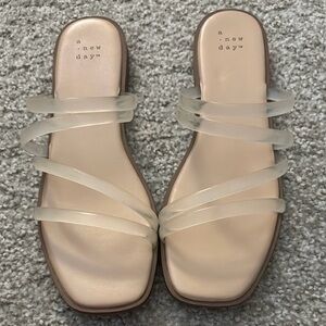 A New Day Women's Tan and Clear Strap Sandals